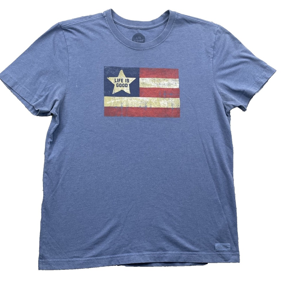 Life is Good Crusher T-Shirt Men Medium Blue Freedom Dadcore  Academia Patriotic